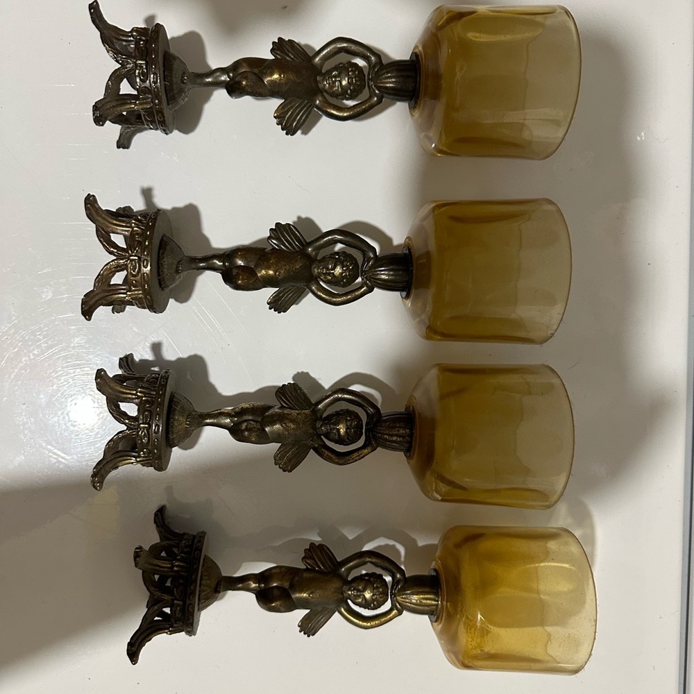 Brass cherub, votive, candle holders, set of 4